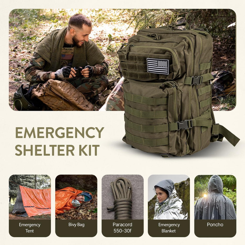 72 Hour Survival Kit Emergency Bug Out Bag with First Aid Water Filter Food and Tools 45L Tactical Backpack