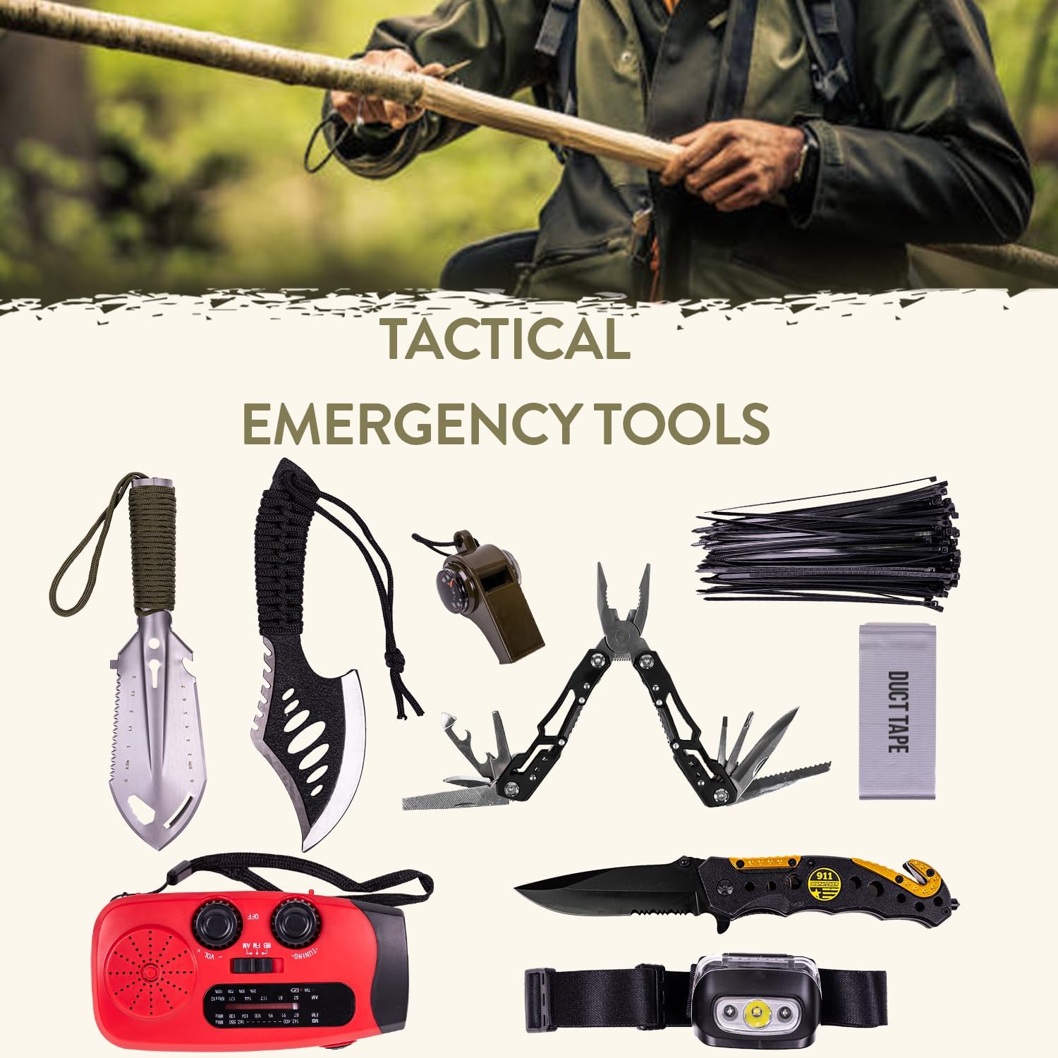 72 Hour Survival Kit Emergency Bug Out Bag with First Aid Water Filter Food and Tools 45L Tactical Backpack