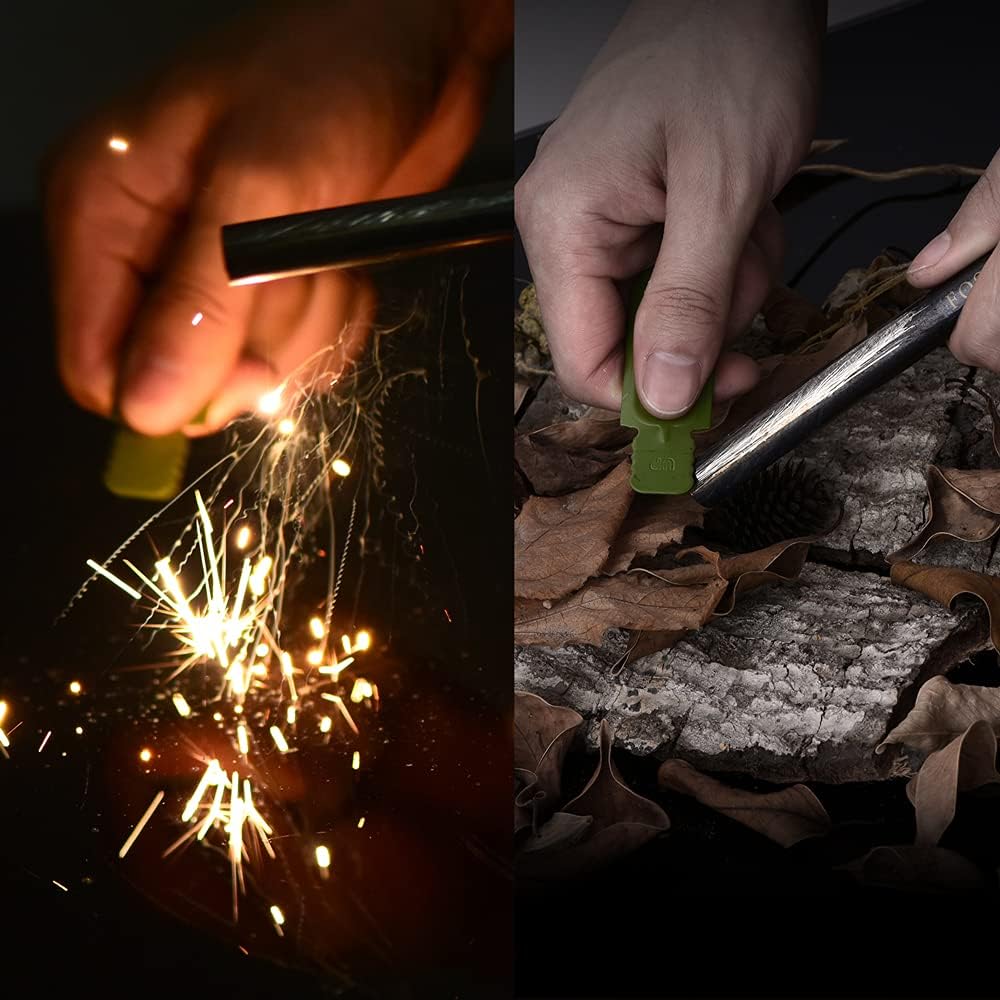 FOSTAR 5 Inch Emergency Weatherproof Flint Ferrocerium Rod Fire Starter with Whistle Multitool Striker and Paracord Lanyard