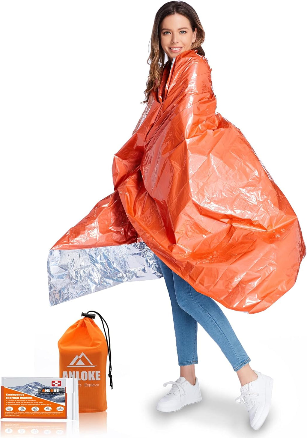 Emergency Mylar Thermal Blankets 4 Pack Heavy Duty Survival Space Blankets 82 x 52 Inches Silver and Orange