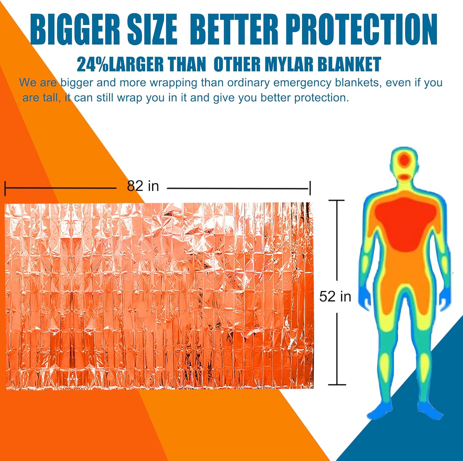 Emergency Mylar Thermal Blankets 4 Pack Heavy Duty Survival Space Blankets 82 x 52 Inches Silver and Orange