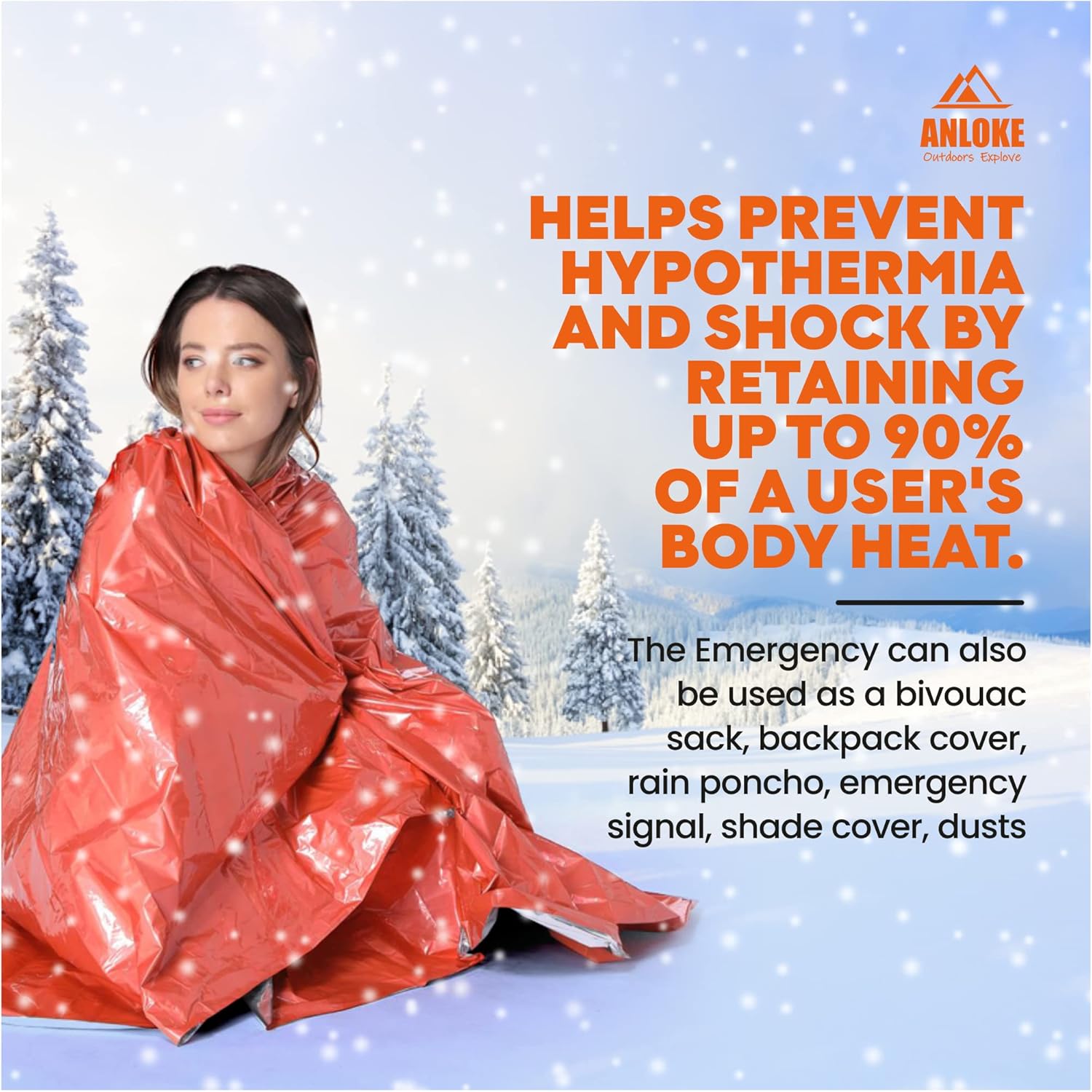 Emergency Mylar Thermal Blankets 4 Pack Heavy Duty Survival Space Blankets 82 x 52 Inches Silver and Orange