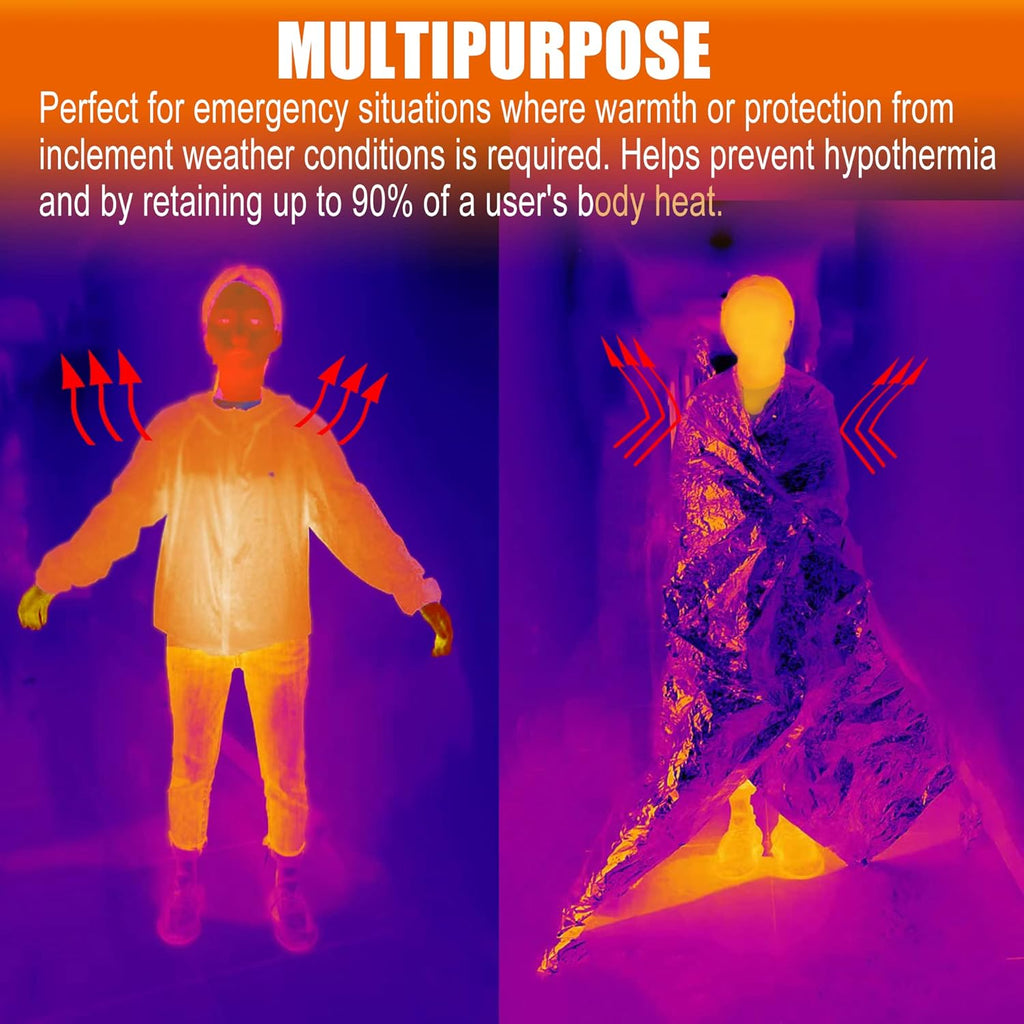 Emergency Mylar Thermal Blankets 4 Pack Heavy Duty Survival Space Blankets 82 x 52 Inches Silver and Orange