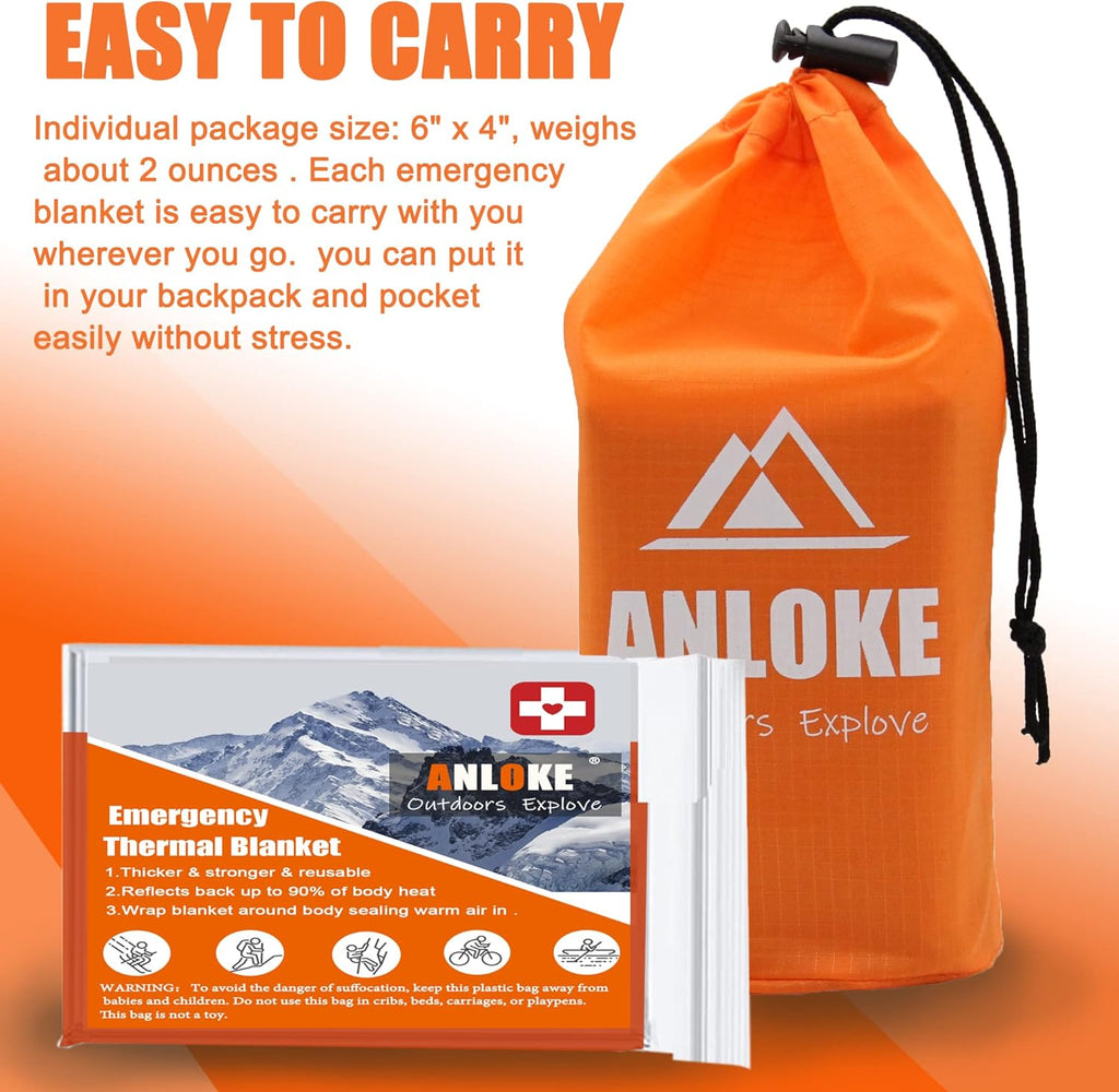 Emergency Mylar Thermal Blankets 4 Pack Heavy Duty Survival Space Blankets 82 x 52 Inches Silver and Orange