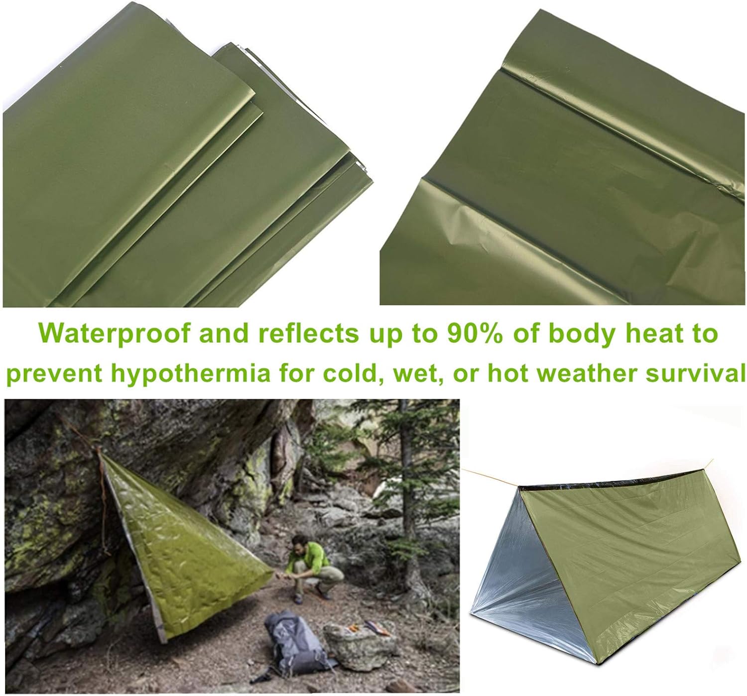 Emergency Two Person Ultralight Survival Shelter Tube Tent with Space Blanket