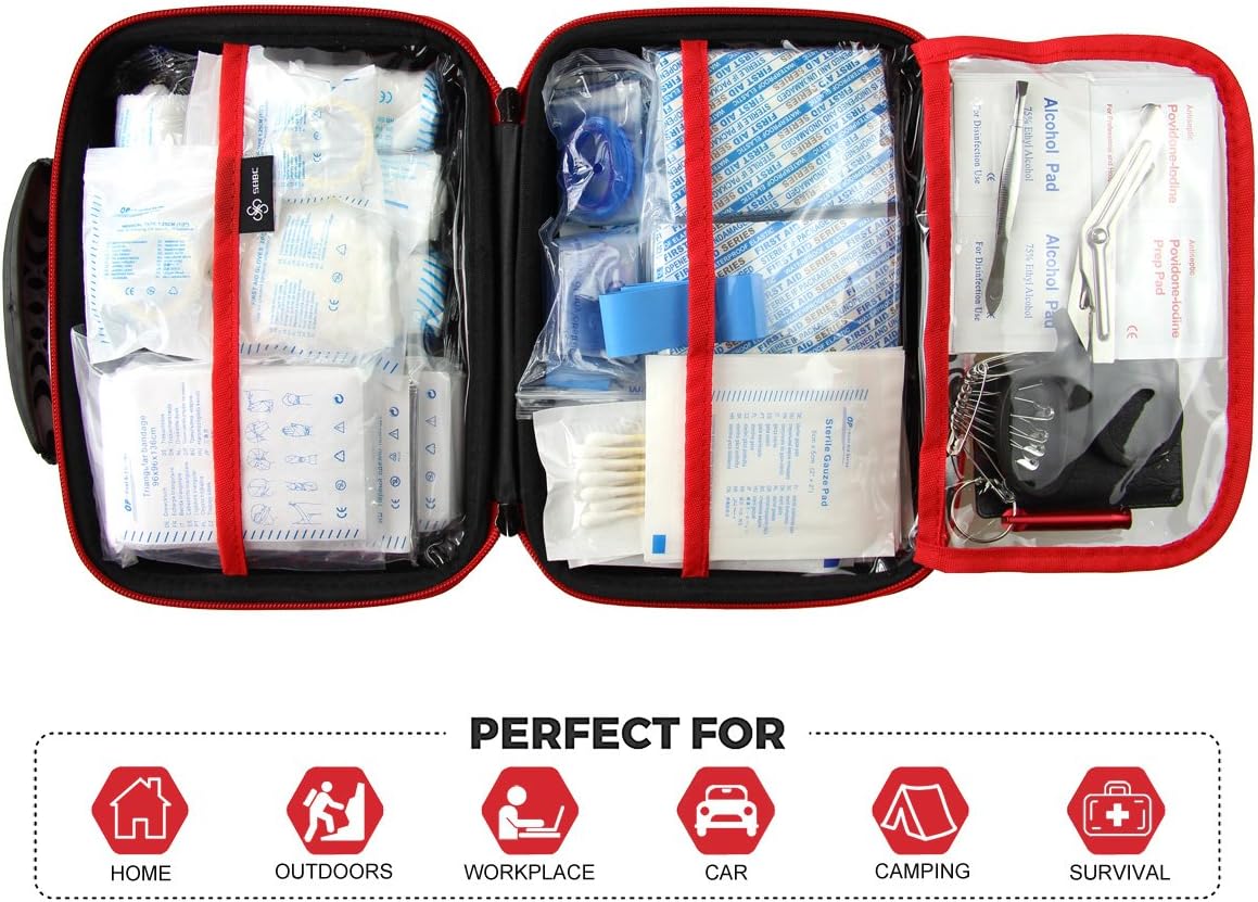 Compact First Aid Kit 228 Piece Waterproof EVA Case for Home Car Camping and Emergency Care
