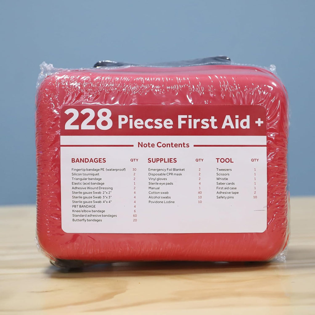 Compact First Aid Kit 228 Piece Waterproof EVA Case for Home Car Camping and Emergency Care