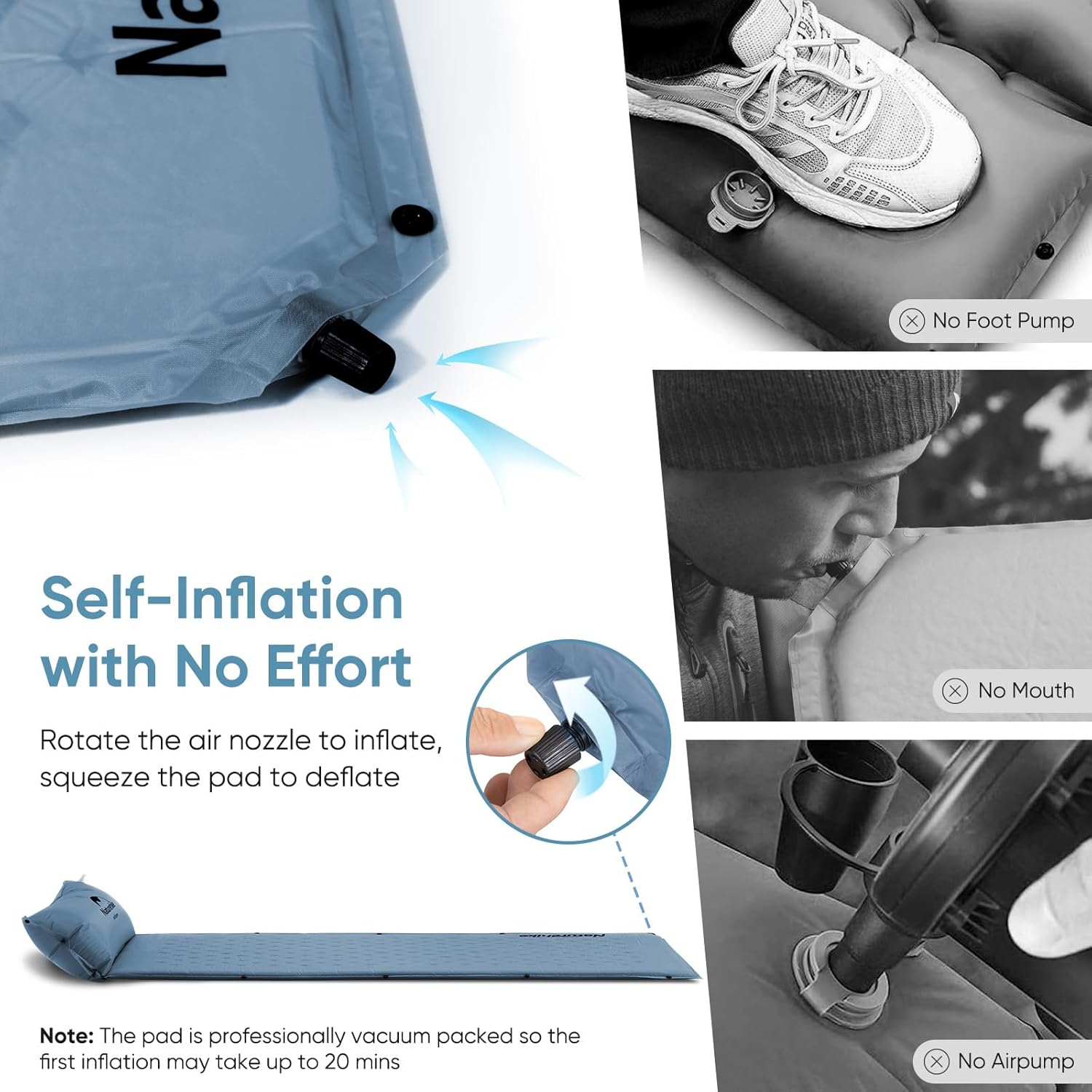 Naturehike Self Inflating Sleeping Pad Ultralight Memory Foam Camping Pad with Pillow and Storage Bag