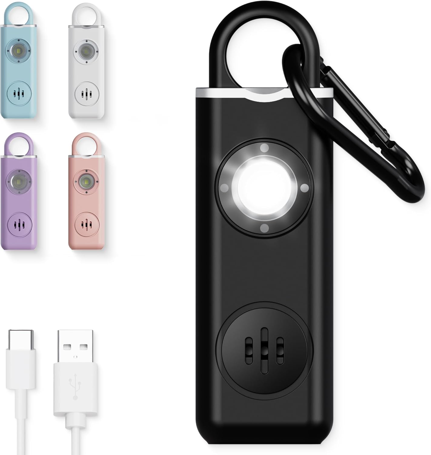 Weten Personal Safety Alarm 130dB Panic Siren Keychain with LED Light Carabiner and USB C Charging