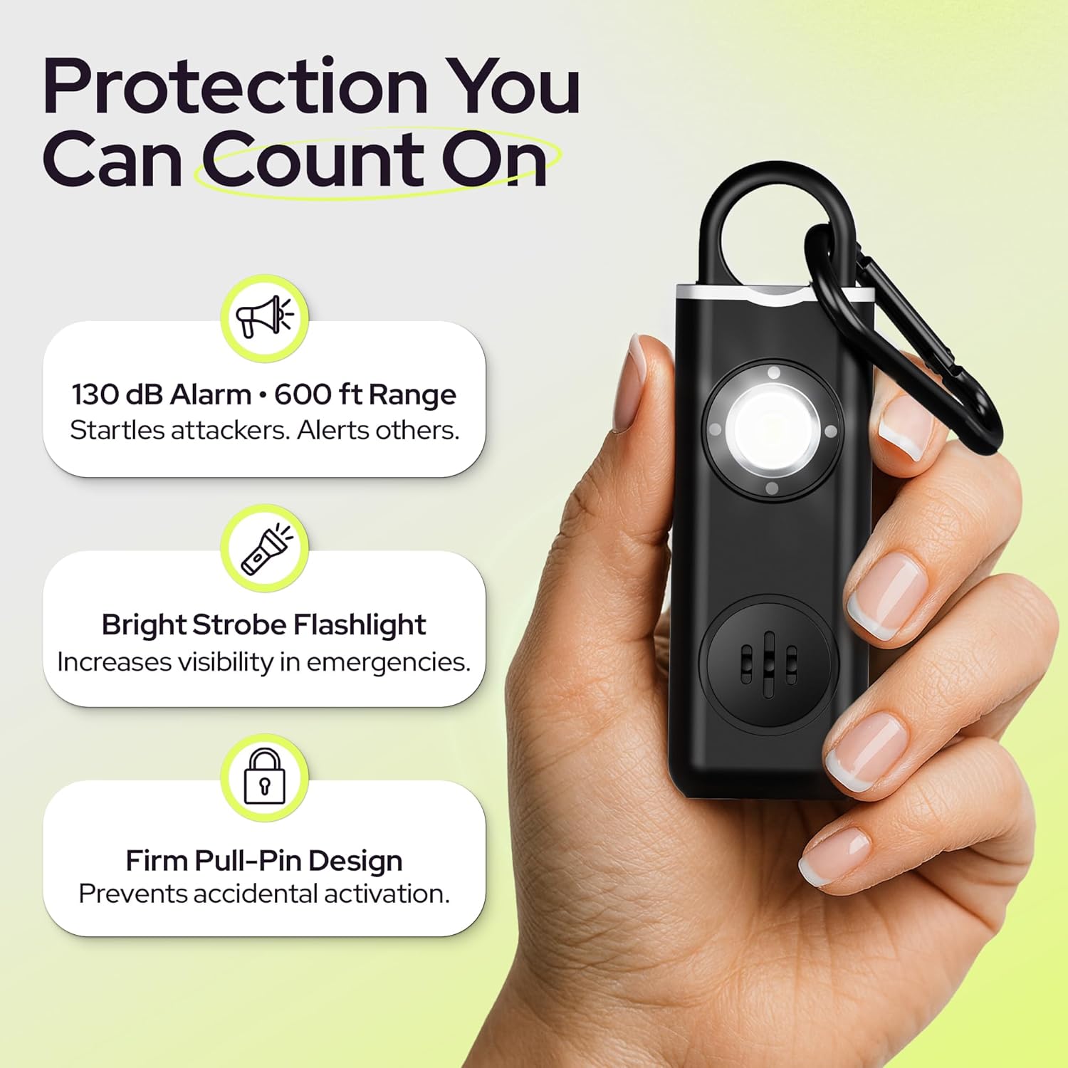 Weten Personal Safety Alarm 130dB Panic Siren Keychain with LED Light Carabiner and USB C Charging