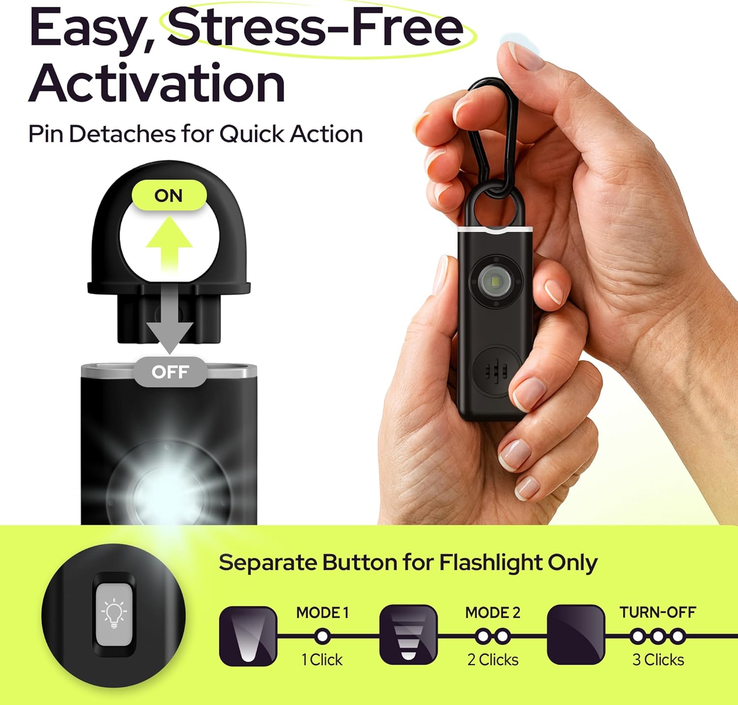 Weten Personal Safety Alarm 130dB Panic Siren Keychain with LED Light Carabiner and USB C Charging