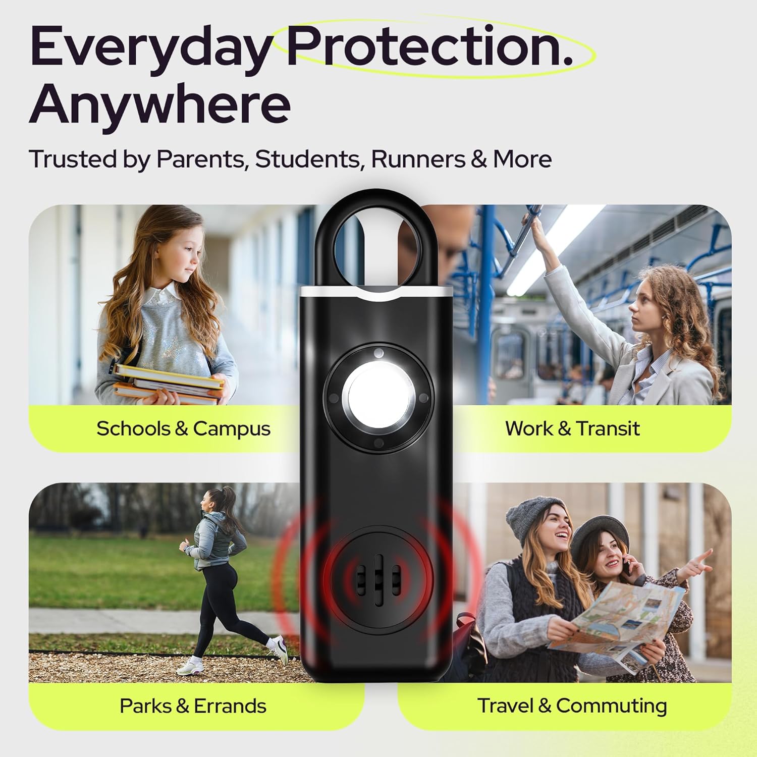 Weten Personal Safety Alarm 130dB Panic Siren Keychain with LED Light Carabiner and USB C Charging