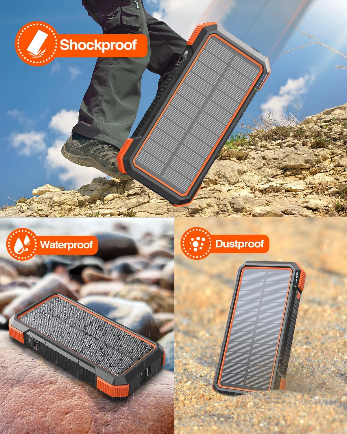 BLAVOR Solar Power Bank 20000mAh Fast Charging Portable Charger with Built in Cables Wireless Charging and Flashlight
