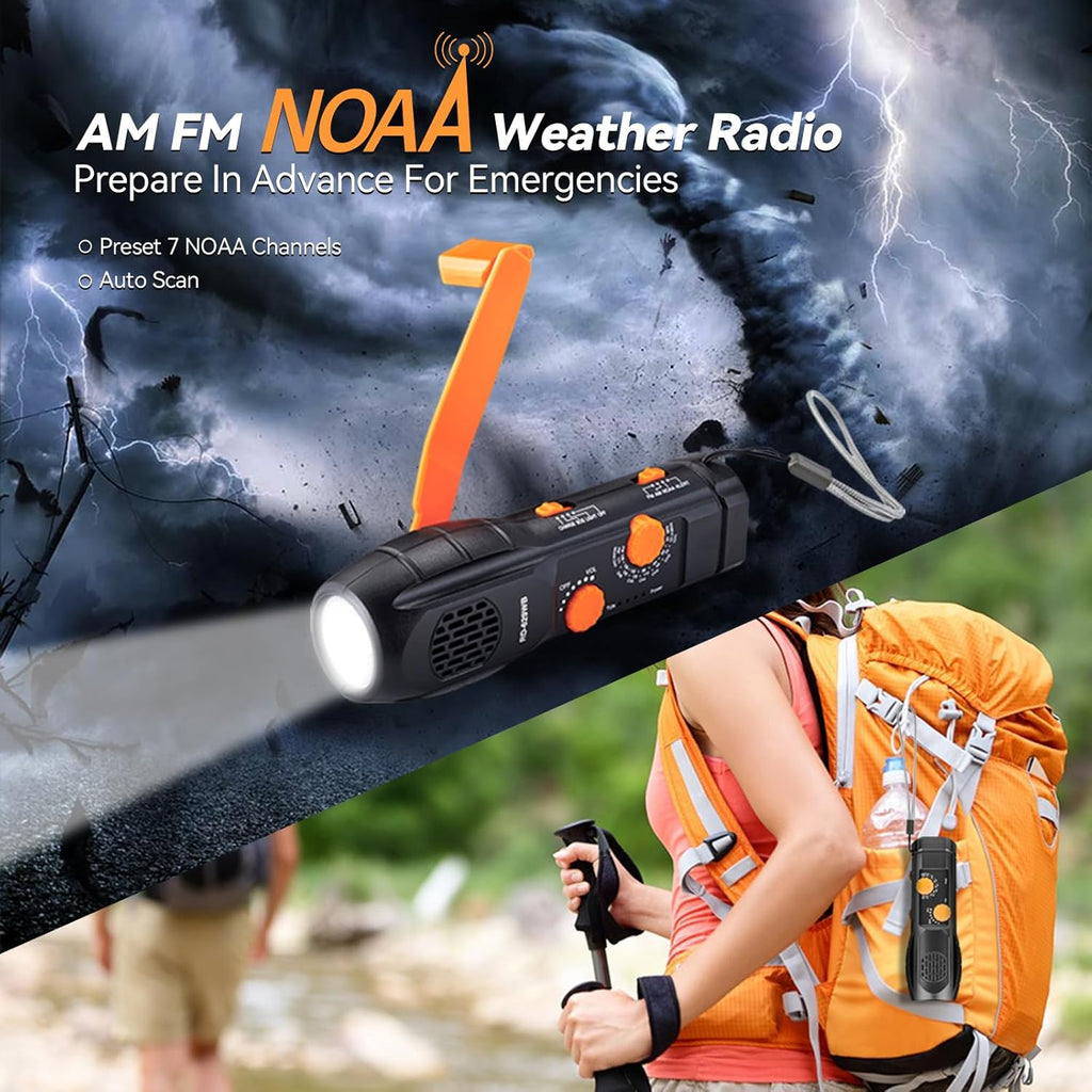Emergency Hand Crank Radio Portable AM FM NOAA Weather Radio with Flashlight and SOS Alarm