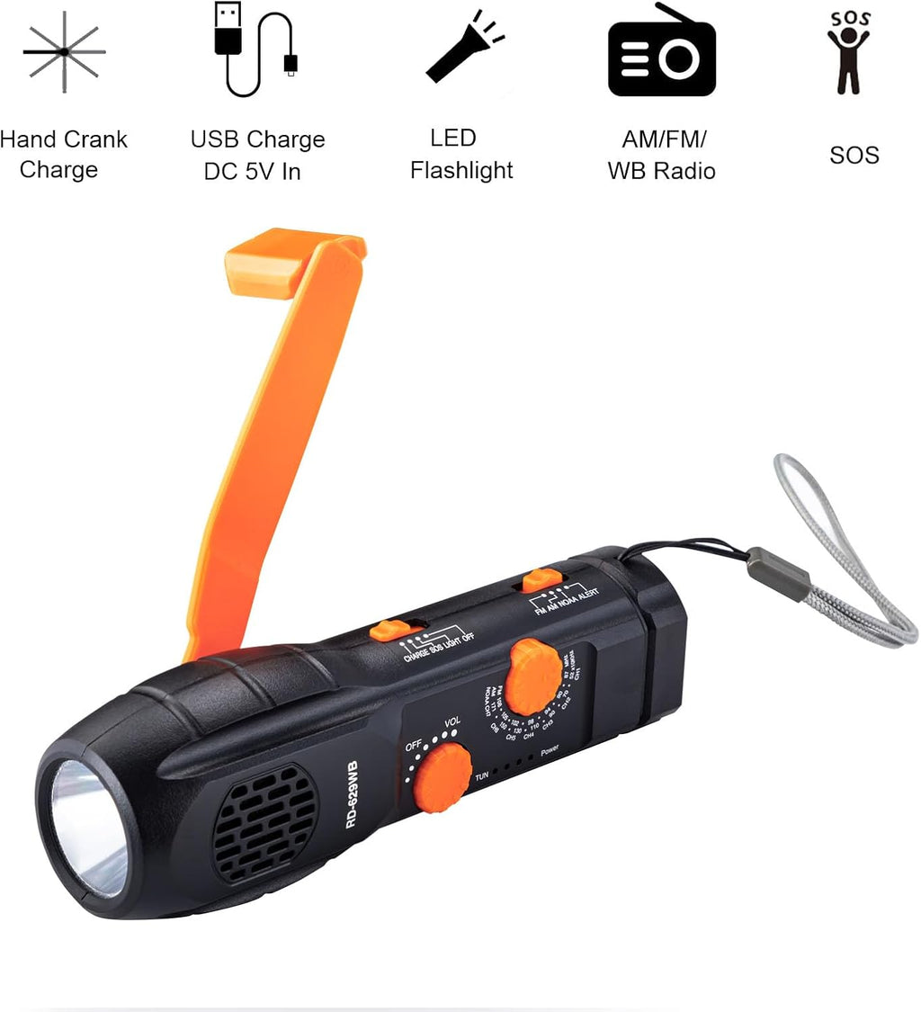 Emergency Hand Crank Radio Portable AM FM NOAA Weather Radio with Flashlight and SOS Alarm