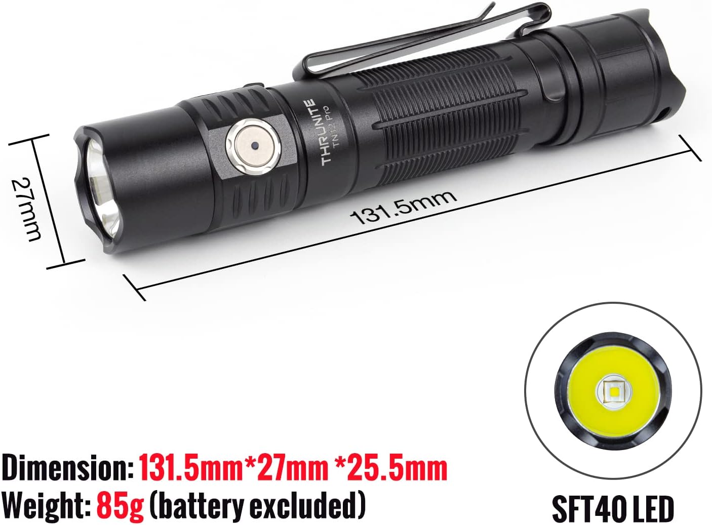 ThruNite TN12 Pro USB C Rechargeable EDC Flashlight 1900 Lumens 380 Meter Range