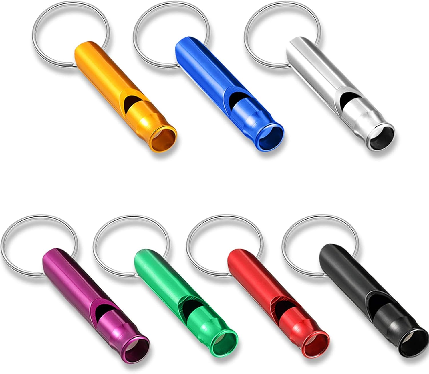 Sumind 49 Piece Emergency Whistle Set Aluminum Survival Whistles with Keychain 7 Colors
