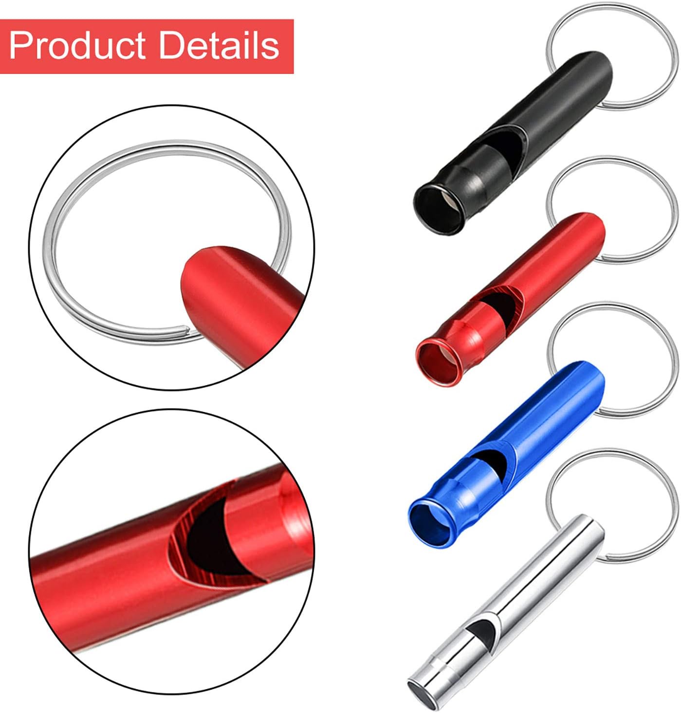 Sumind 49 Piece Emergency Whistle Set Aluminum Survival Whistles with Keychain 7 Colors